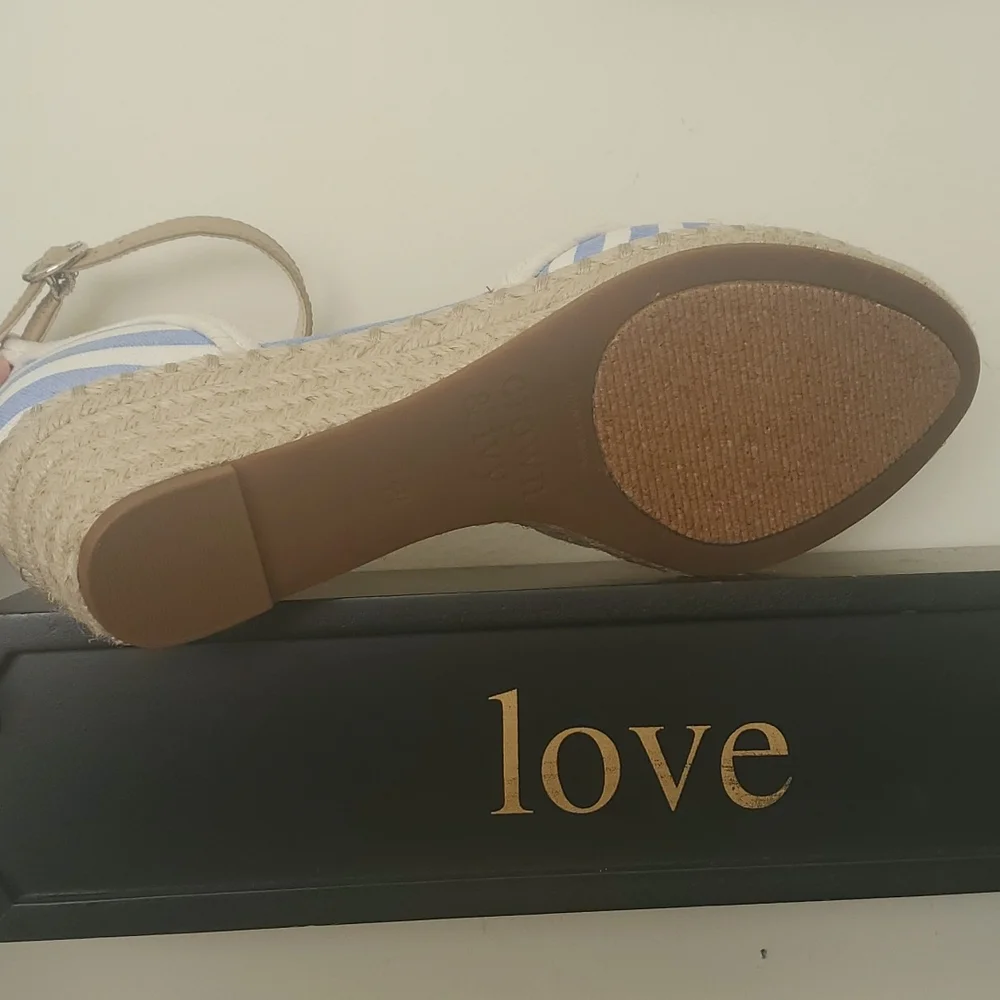 Crown & Ivy Nautical Blue White Stripe Espadrille Wedge - Picture 6 of 11
